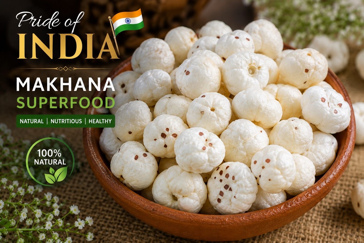 Premium Mithila Makhana fox nuts in a bowl